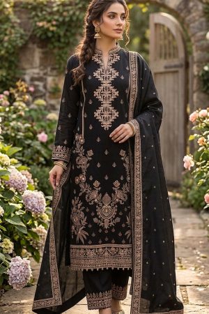 RTS | Black Embroidered Lawn | 3 Piece image 1