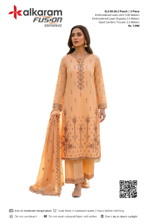 RTS | Peach Embroidered Lawn | 3 Piece