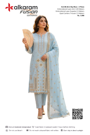 RTS | Sky Blue Embroidered Lawn | 3 Piece