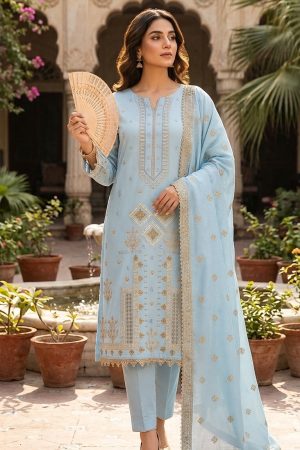 RTS | Sky Blue Embroidered Lawn | 3 Piece